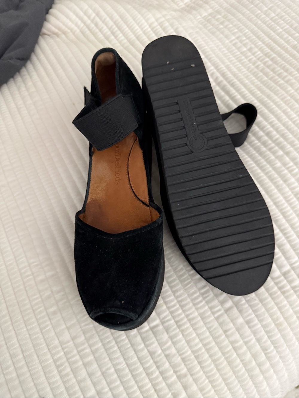 Women's Black Suede Platform Peep-Toe Sandals with Ankle Strap